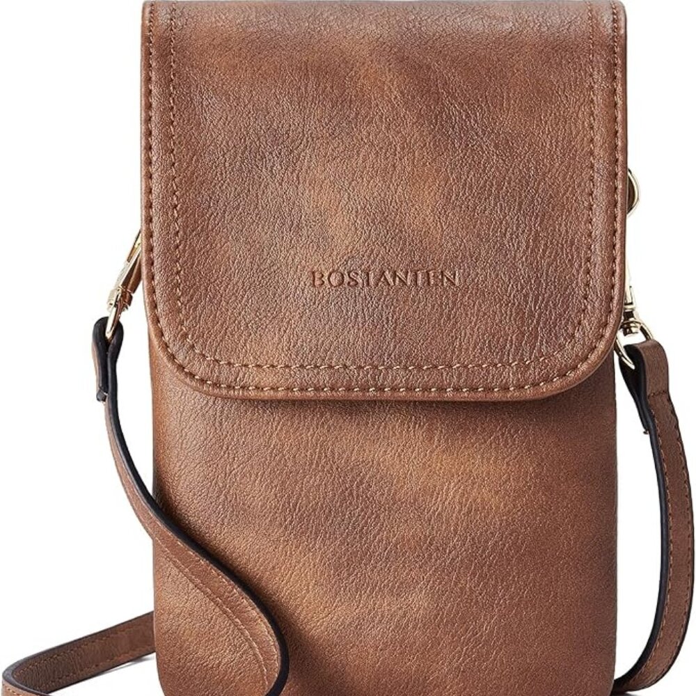 Vegan Leather Crossbody Bag | Small Phone Wallet Purse with Strap